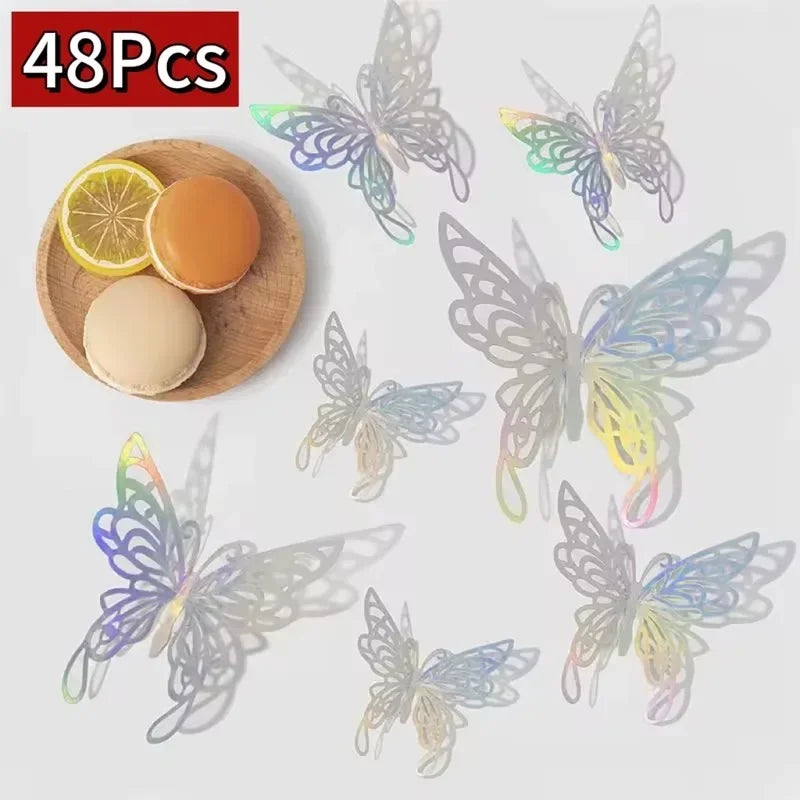 12/48Pcs Fashion 3D Butterfly Creative DIY  Wall Sticker Modern Wall Art Home Bedroom Room Decorative Butterflies  DIY Gift