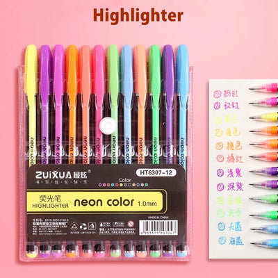 12/24Pcs Metallic Glitter Colors Gel Pens For School Office Adult Coloring Book Journals Drawing Art Markers Promotion Pen