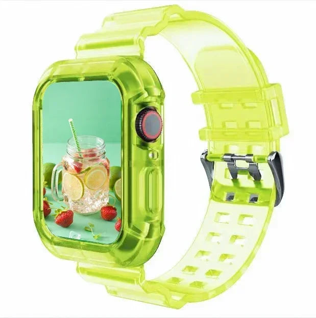 Silicone Band+Case for Apple Watch 10 42 46mm Strap 44/45MM 41/40mm Transparent Bracelet For Iwatch Series 9 8 7 6 Se 5 Correas