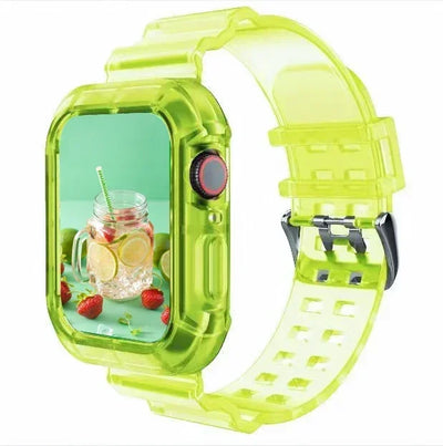 Silicone Band+Case for Apple Watch 10 42 46mm Strap 44/45MM 41/40mm Transparent Bracelet For Iwatch Series 9 8 7 6 Se 5 Correas