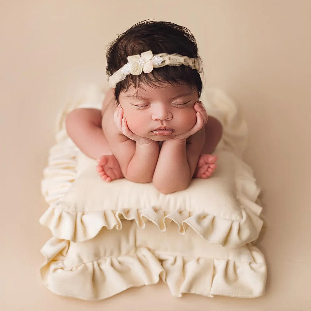Newborn Props For Photography Soft Skin Friendly Double-Layer Cotton Blanket/Lace Pillow/Headband Photography Accessories
