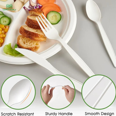 50-pack, 7-inch biodegradable disposable cutlery fork, heavy-duty bio-based CPLA cutlery for parties, barbecues and picnics