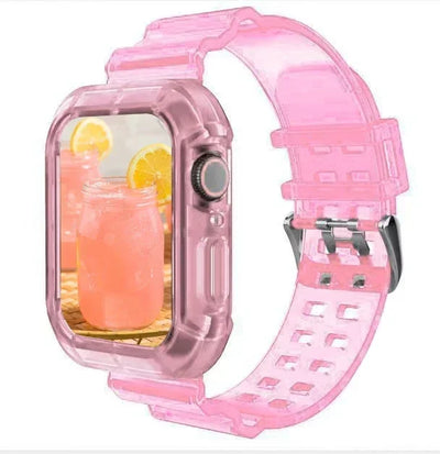 Silicone Band+Case for Apple Watch 10 42 46mm Strap 44/45MM 41/40mm Transparent Bracelet For Iwatch Series 9 8 7 6 Se 5 Correas