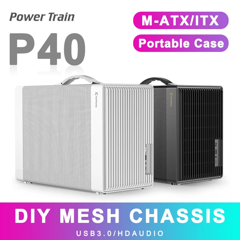 Power Train P40 Mesh MATX Desktop Case ITX Small Computer Handheld DIY Mini ITX Computer Chassis Support ATX/SFX Power Supply