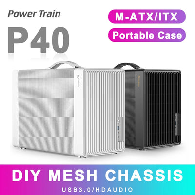 Power Train P40 Mesh MATX Desktop Case ITX Small Computer Handheld DIY Mini ITX Computer Chassis Support ATX/SFX Power Supply