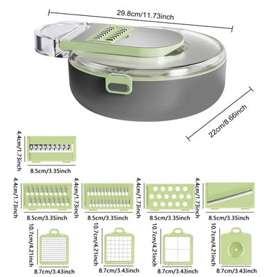 Stainless Steel Kitchen Gadget Multi-purpose Vegetable Chopper with Stainless Steel Blades Draining Container 14-in-1 for Fruits