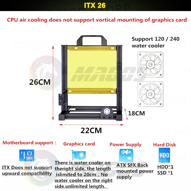 MOD Open PC Case Frame ITX MATX ATX EATX Gamers Cabinet DIY Water Cooler Desktop Computer Aluminum Creative Tower Gaming