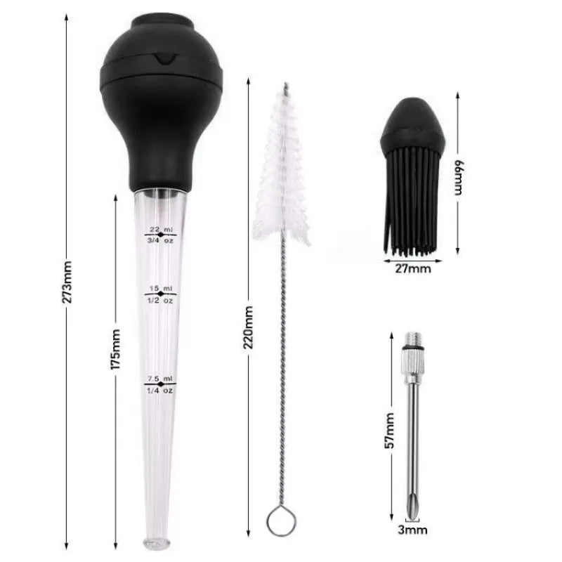 Turkey Needle Turkey Seasoning Pump Bbq Tool  Silicone Drip Seasoning Tube With Cleaning Brush Stainless Steel Turkey Pin