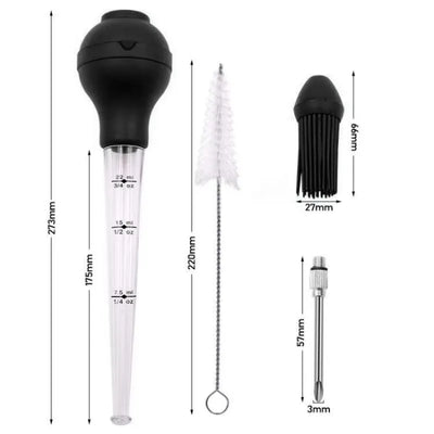Turkey Needle Turkey Seasoning Pump Bbq Tool  Silicone Drip Seasoning Tube With Cleaning Brush Stainless Steel Turkey Pin