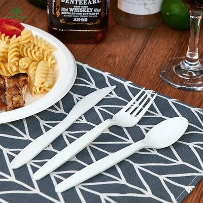 50-pack, 7-inch biodegradable disposable cutlery spoon, heavy-duty biobased CPLA cutlery for parties, barbecues and picnics