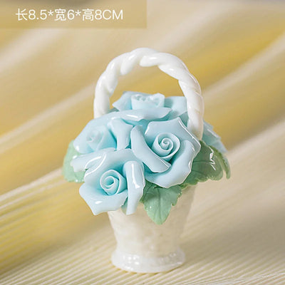 Ceramic Simulation Flower Basket Ornaments Handmade Mini Flower Basket Creative Coffee Table Living Room Table Decorations