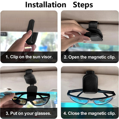 MAGNETIC LEATHER CAR SUNGLASS HOLDER CLIP FOR VISOR – EYEGLASS HOLDER TRUCK ACCESSORY FOR MEN & WOMEN