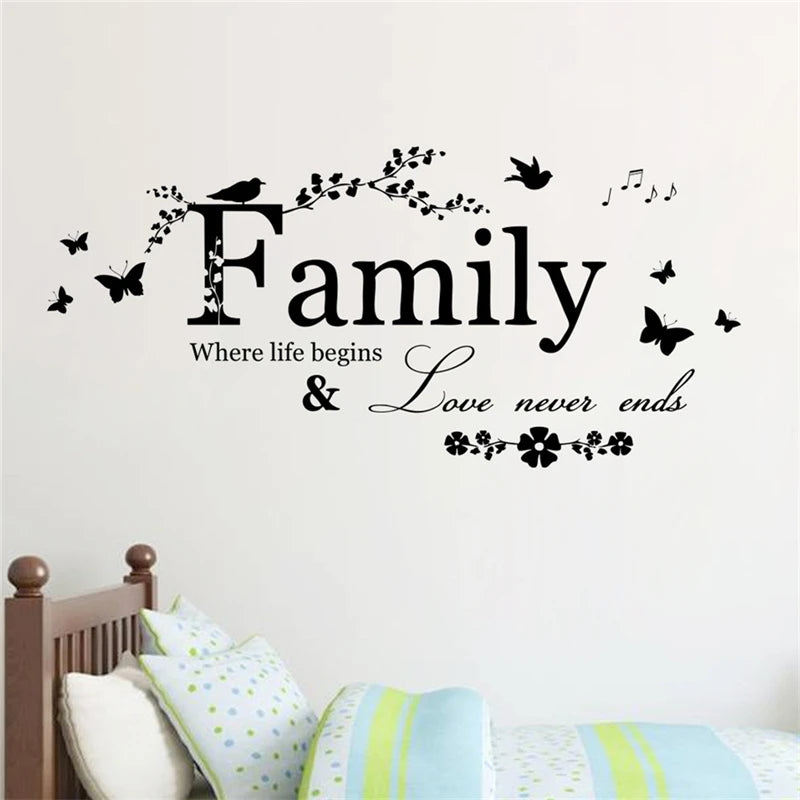 Love Family Where Life Begins Never Ends Removable Wall Stickers Parlor Vinyl Art Bedroom Home Decor Mural Decal