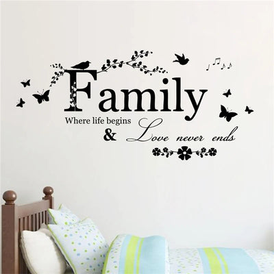 Love Family Where Life Begins Never Ends Removable Wall Stickers Parlor Vinyl Art Bedroom Home Decor Mural Decal