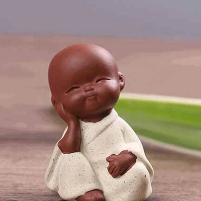 1PC Ceramic & Enamel Small Buddha Statue Monk Purple Clay Tea Pet Figurine Crafts Decorative Ornaments