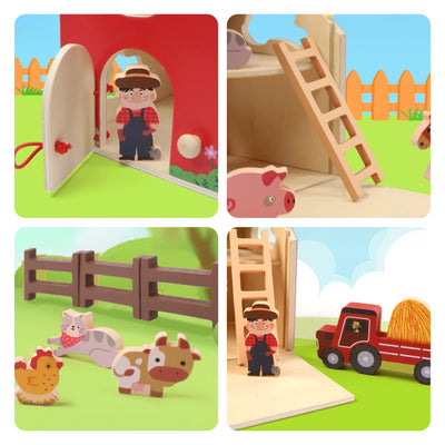 Wooden Farm Toys for 2 3 Year Old, Farm Animals for Toddlers 1 - 3 with Big Barn and Tractor, Sorting Stacking Learning Toys for