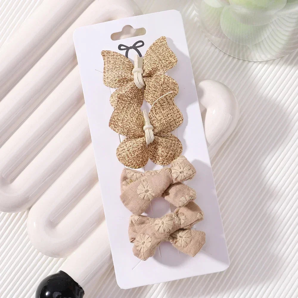 4Pcs/set Butterfly Hair Clip Set for Girls Double Layered Bow Cute Bangs Hair Pin Cotton Safe Kids Baby Hair Accessories Set