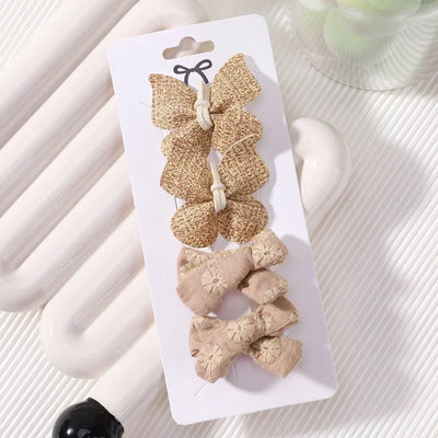 4Pcs/set Butterfly Hair Clip Set for Girls Double Layered Bow Cute Bangs Hair Pin Cotton Safe Kids Baby Hair Accessories Set