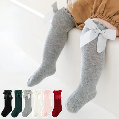 Baby Toddlers Socks Spring Summer Autumn Children Girls Knee High Long Sock Cotton Big Bow Spanish Style Kids Floor Socks
