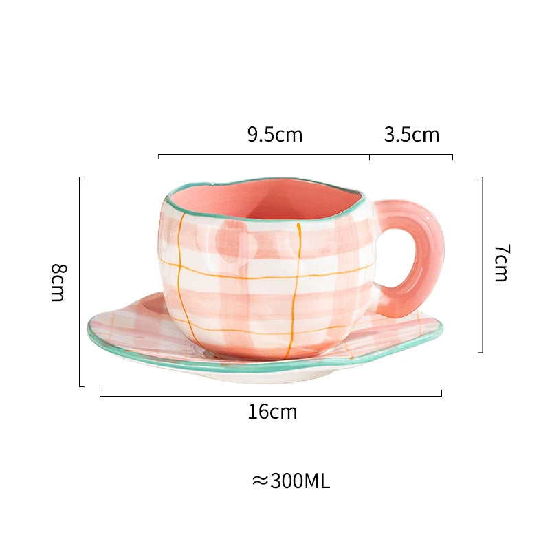 Creative Ceramic mug Hand-painted Flower Clouds Coffee Cup with Saucer Irregular Handmade Cup Breakfast Milk Tea Cups Gift Set