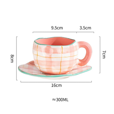 Creative Ceramic mug Hand-painted Flower Clouds Coffee Cup with Saucer Irregular Handmade Cup Breakfast Milk Tea Cups Gift Set