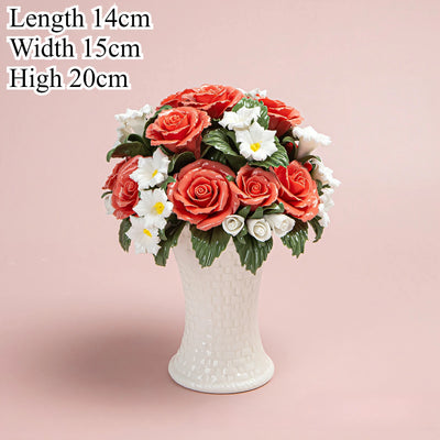 Handmade Ceramic Flowers Ornament Handheld Flower Intangible Cultural Heritage Ceramic Lily Rose Flowers Home Desk Decoration