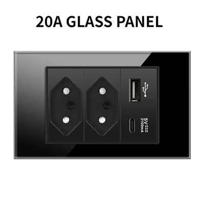 Shawader Electric Power Wall Switch Brazil US Mexico Glass Panel 118 Jack Three Position Outlet Home Office Kitchen 1/2/3/4Gang