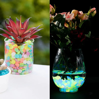 100PCS Solar Luminous Stone Fish Tank Pebble Multifunction Glow In The Dark Pebble Glowing Stone Rock Reusable Garden Decoration