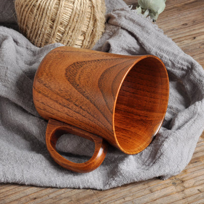 280ml Large Wooden Mug With Handle Natural Wood Beer Coffee Cup Handmade Tea Cup New Japanese Retro Drinking Drinkware 2024