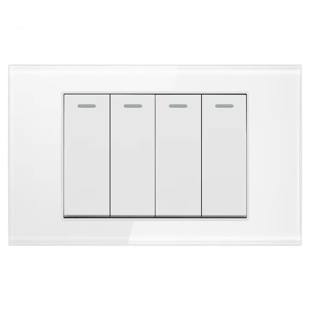 Shawader Electric Power Wall Switch Brazil US Mexico Glass Panel 118 Jack Three Position Outlet Home Office Kitchen 1/2/3/4Gang