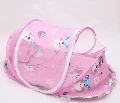 BABY MOSQUITO NETTING FOLDING CRIB BEDDING WITH MATTRESS & PILLOW, TRAVEL BED SUPPLIES FOR BABY (0-3 YEARS OLD)