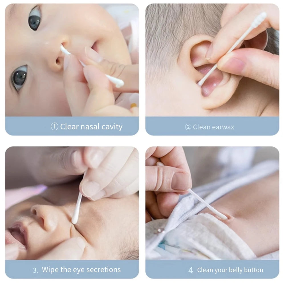BABY EAR SCOOP CLEANING COTTON SWABS – DISPOSABLE FINE-HEADED & SPIRAL ROUND TIP SWABS