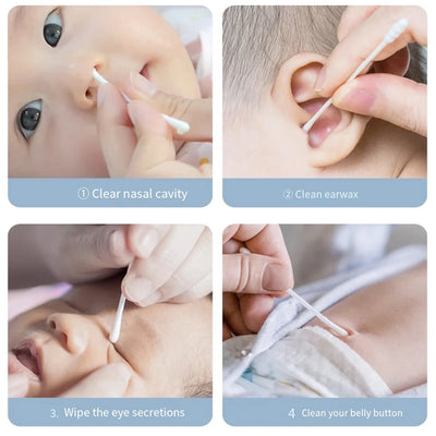 BABY EAR SCOOP CLEANING COTTON SWABS – DISPOSABLE FINE-HEADED & SPIRAL ROUND TIP SWABS