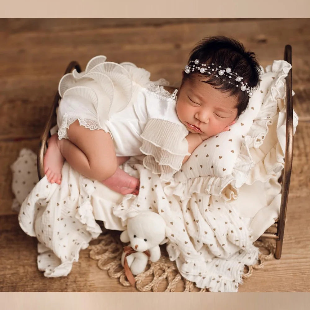 Newborn Props For Photography Soft Skin Friendly Double-Layer Cotton Blanket/Lace Pillow/Headband Photography Accessories