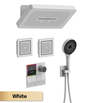 AITANA Luxury Brass White Shower System LED Light Digital Display Design with Constant Temperature Wall Mounted Bathroom Faucet
