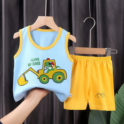 2PCS CHILDREN'S CLOTHING VEST SUIT SUMMER COTTON T-SHIRTS SHORTS BOYS GIRLS SLEEVELESS KIDS CLOTHES FOR BABY