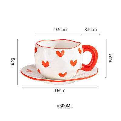 Creative Ceramic mug Hand-painted Flower Clouds Coffee Cup with Saucer Irregular Handmade Cup Breakfast Milk Tea Cups Gift Set