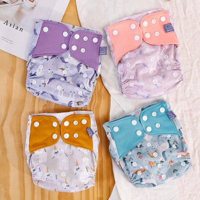 4PCS/SET WASHABLE REUSABLE BABY CLOTH DIAPERS ADJUSTABLE BABY NAPPY FOR 3-15KG BABY