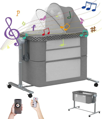 AUTOMATIC PORTABLE BASSINET BEDSIDE SLEEPER WITH 3-SPEED SWING & WHEELS – NEWBORN BABY CRIB IN BED