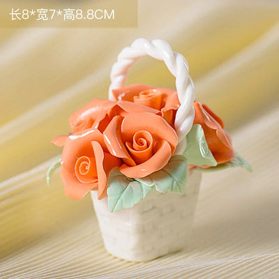 Ceramic Simulation Flower Basket Ornaments Handmade Mini Flower Basket Creative Coffee Table Living Room Table Decorations