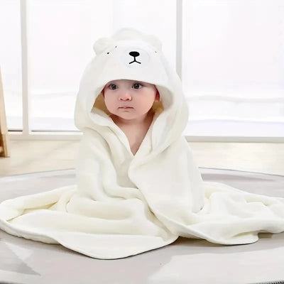 Newborn Baby Hooded Cloak Bath Towel Blanket Cartoon Solid Color Coral Velvet 0-4 Years