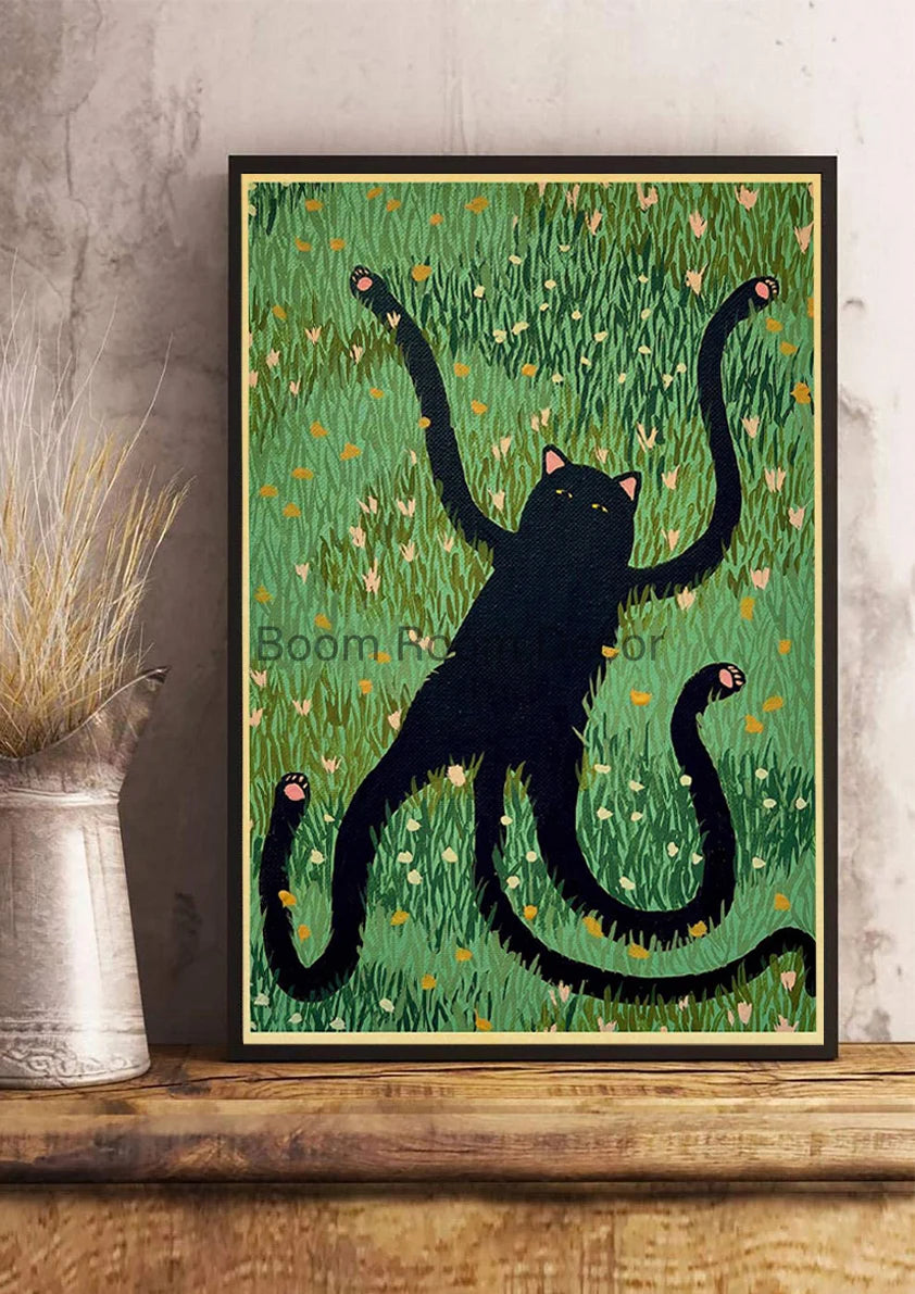 Fun And Cute Lover Cat Paper Poster Graffiti Picture Retro Personality Paper Wall Sticker Retro Bar Cafe Home Room Gift Decor