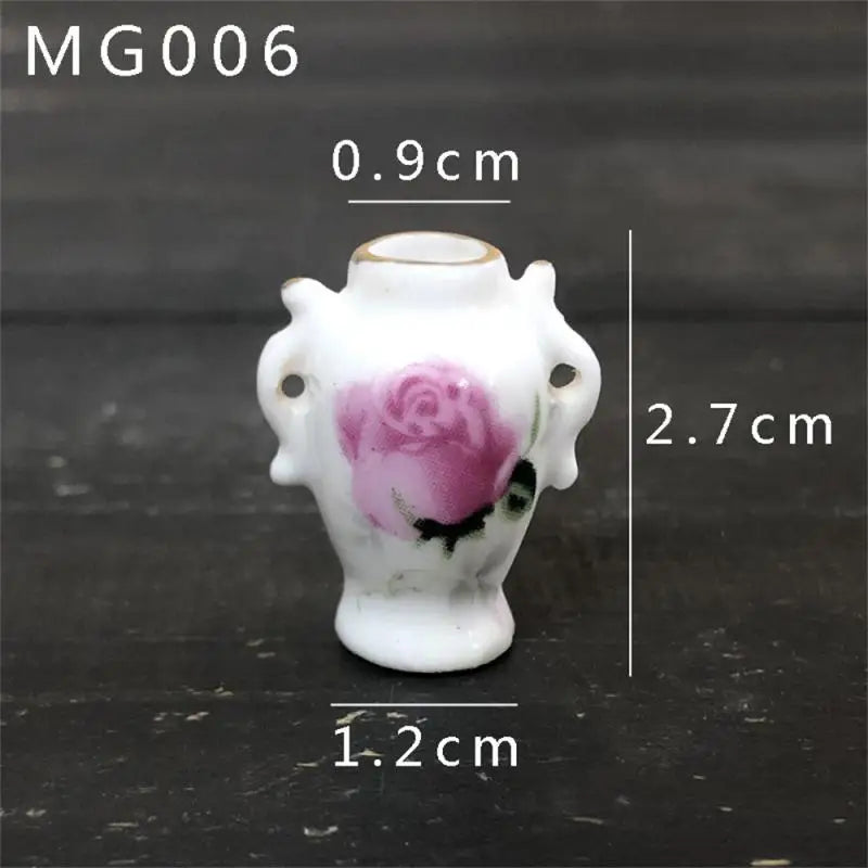 Mini Rose Ceramic Vase Handicraft Collection Miniature Model Resin Simulation Vase Desktop Mini Decor Creative Pocket Artwork