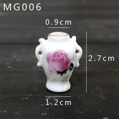 Mini Rose Ceramic Vase Handicraft Collection Miniature Model Resin Simulation Vase Desktop Mini Decor Creative Pocket Artwork