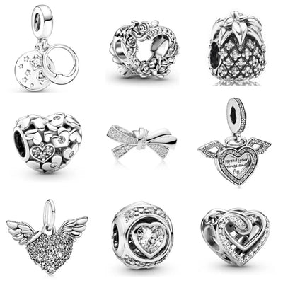 2024 New 925 Silver Plated Diamond Heart Bell Loose Charm Beads For Pandora DIY Bracelet Necklace Jewelry Accessories Gifts