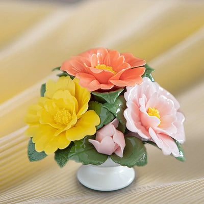 Ceramic Simulation Flower Basket Ornaments Handmade Mini Flower Basket Creative Coffee Table Living Room Table Decorations