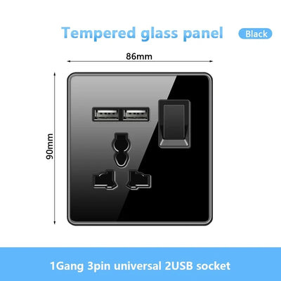 Black UK 18W Type-C Quick charge Socket Universal Double 3pin USB Power Outlet,220V Electrical Wall LED Light 2way Switch TV TEL
