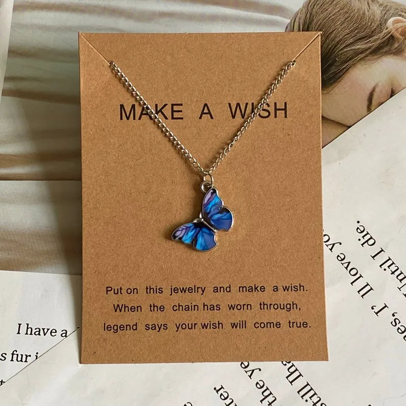 Fashion Romantic Butterfly Necklace for Women Girl Blue White Orange Color Animial Design Choker Neck
