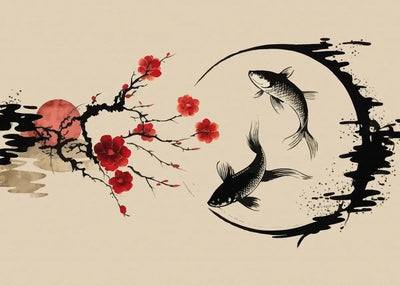 Chinese Landscape Birds Forest Mountain River Koi Carp Fish Ink Art Poster Canvas Painting Wall Art Prints Picture Home Decor