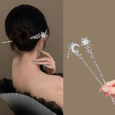 Romantic Chinese Style Women's Hair Accessories Sweet Stars Moon Gemstones Suitable for Daily Parties Fashionable Hair Needles